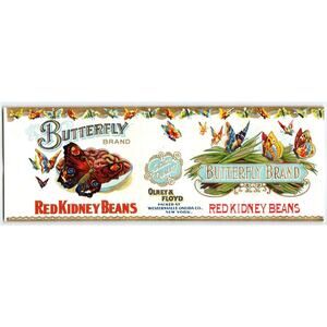 Butterfly Brand Red Kidney Beans Victorian 1890's Food Can Label Lithograph Art